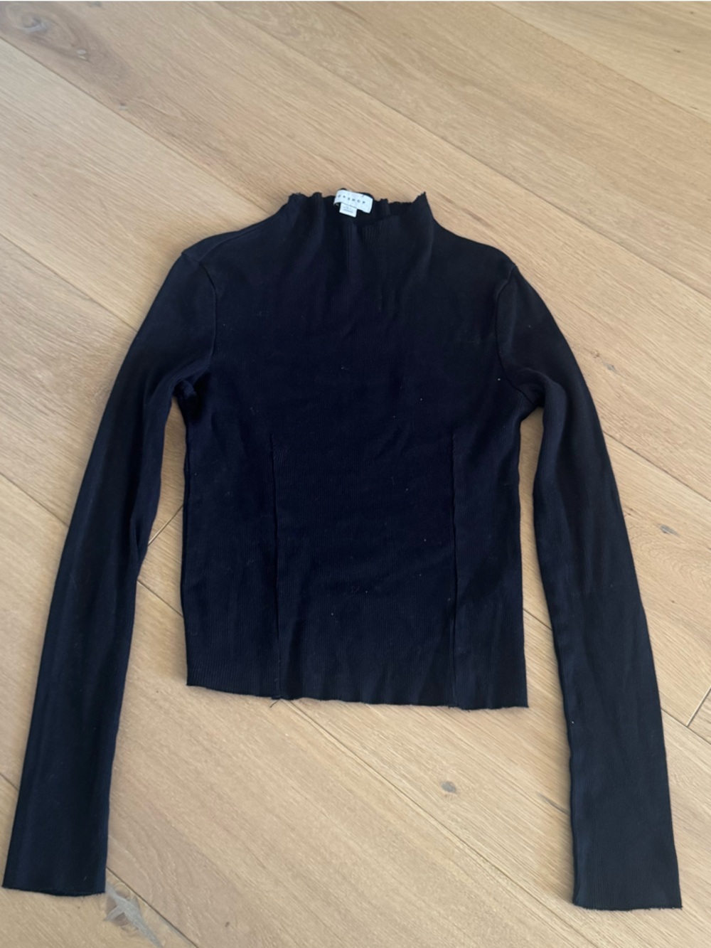 Topshop Black Ribbed Long Sleeve Top - Size 2